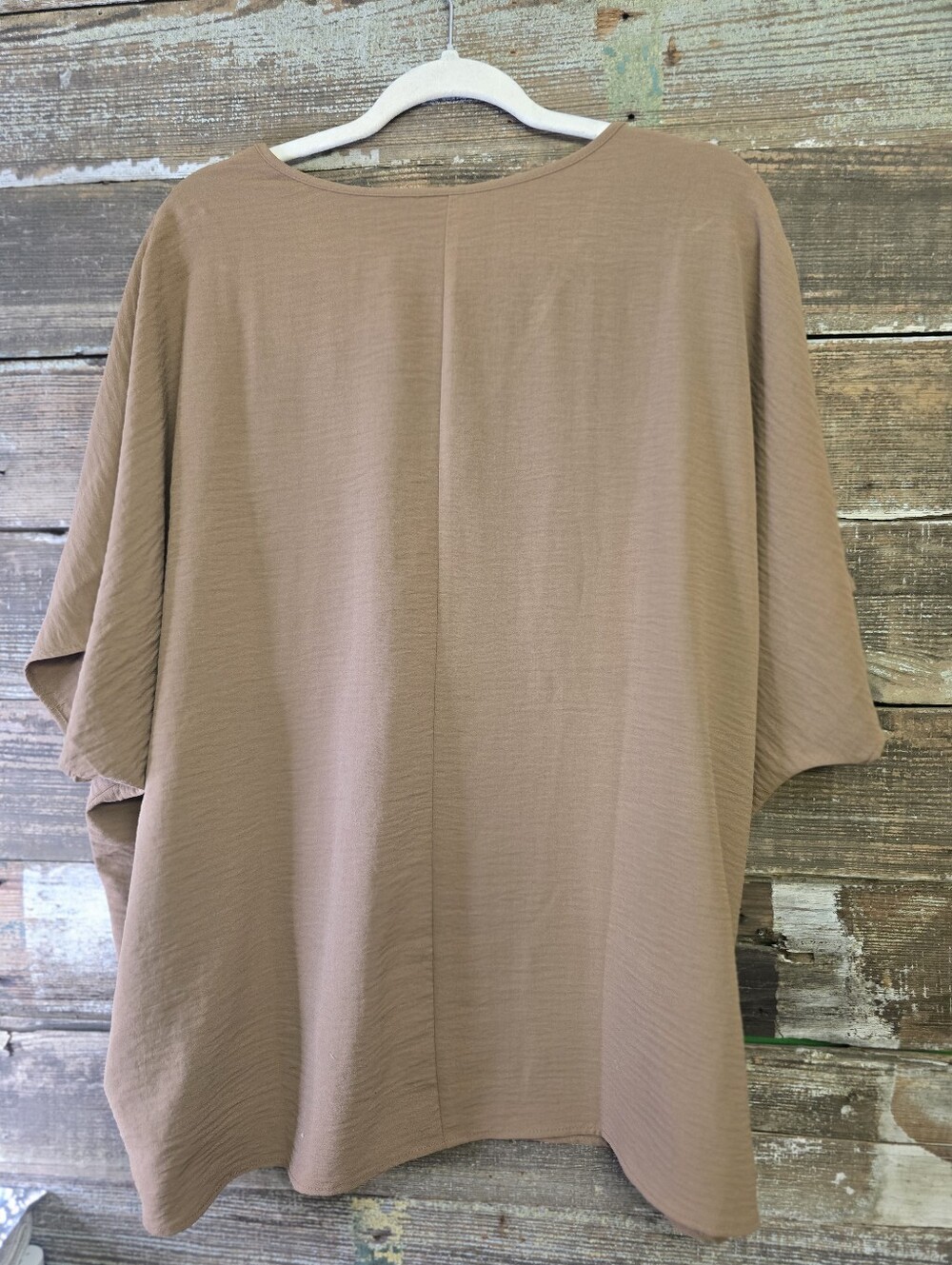 Zenana Mocha Oversized V-Neck Pocket Top XL - Picture 2 of 4
